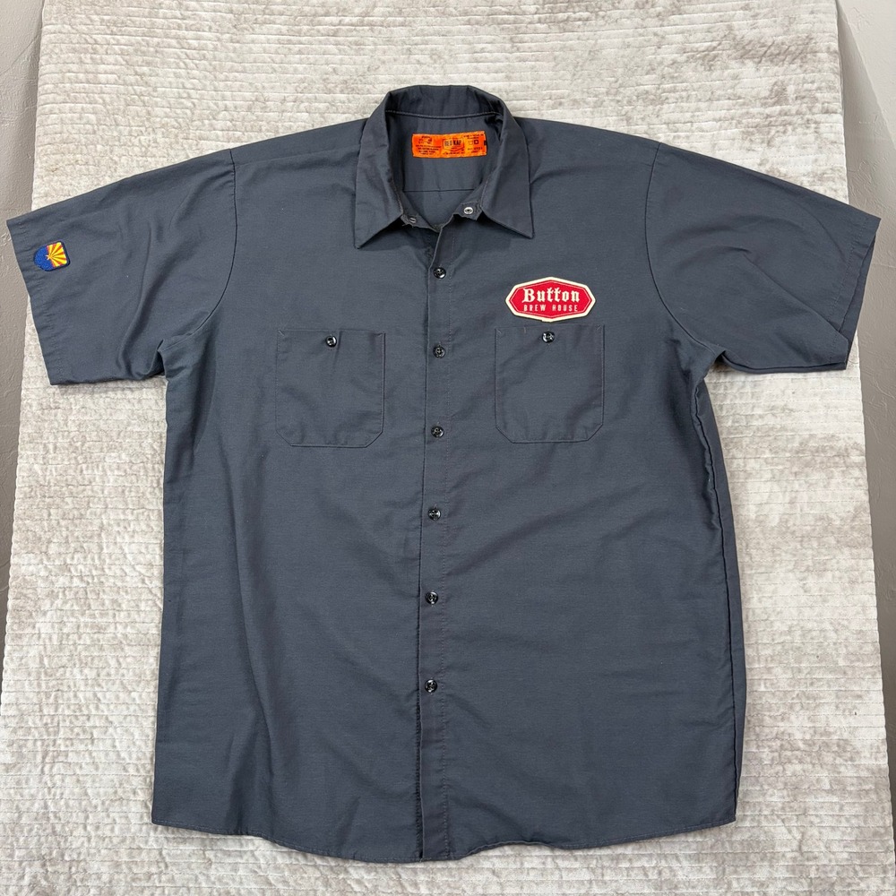 Red Kap Mens Button Brew House Work Shirt Charcoal Grey Arizona Patch XL‎ SP24CH